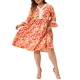 thumbnail image 1 of Agnes Orinda Women's Plus Size V Neck 3/4 Sleeves Lace Floral Loose Fit Babydoll Dresses, 1 of 5