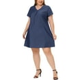 thumbnail image 1 of Agnes Orinda Women's Plus Size V Neck A Line Short Sleeve Chambray Midi Dress, 1 of 5