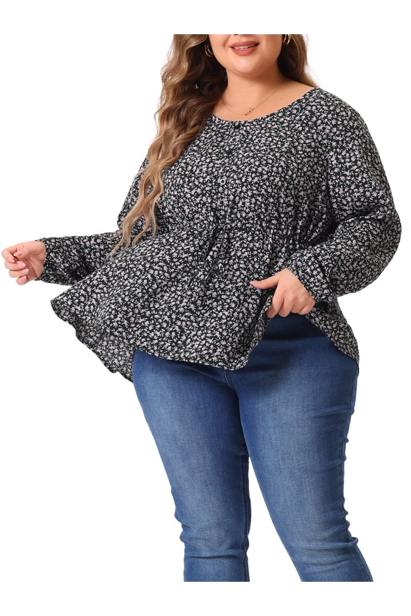 Women's Plus Size V Neck Button Up Ruffle Flowy Tunic Peplum Blouse 3X Purple