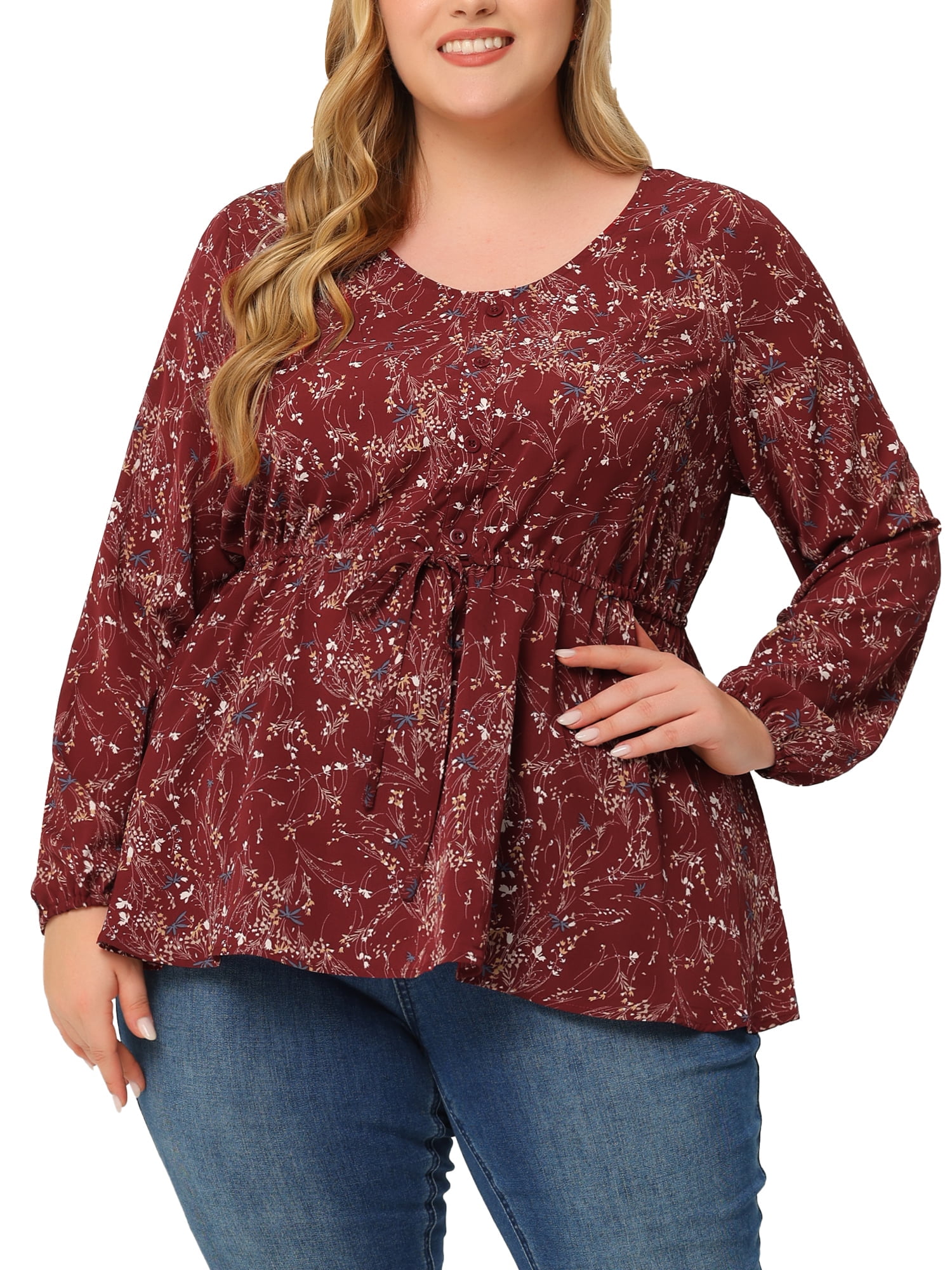 Agnes Orinda Women's Plus Size V Neck Button Up Ruffle Flowy Tunic ...