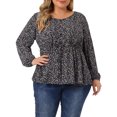 thumbnail image 1 of Agnes Orinda Women's Plus Size V Neck Button Up Ruffle Flowy Tunic Peplum Blouse 1X Black Purple, 1 of 6