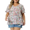 thumbnail image 1 of Agnes Orinda Women's Plus Size Floral Tops V Neck Ruffle Short Sleeve Casual Summer Blouses 2X Green, 1 of 6