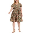 thumbnail image 1 of Agnes Orinda Women's Plus Size V Neck Short Sleeve Elastic Waist Ruffle Spring Summer Floral Midi Dress 1X Romantic, 1 of 8