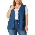 thumbnail image 1 of Agnes Orinda Plus Size Jeans Vests for Women Button Down V Neck Waistcoat Sleeveless Denim Vest 3X Blue, 1 of 6
