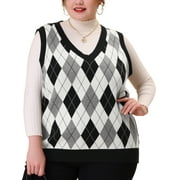 AGNES ORINDA GRACE & GRANDEUR Women's Plus Size V Neck Sleeveless Pullover Knit Sweater Vest 1X Black