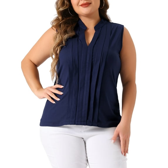 Agnes Orinda Women's Plus Size V Neck Sleeveless Work Summer Blouses