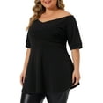 thumbnail image 1 of Agnes Orinda Women's Plus Size V Neck Wrap Short Sleeve Casual Peplum Blouses 1X Black, 1 of 6
