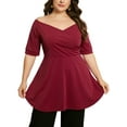 thumbnail image 1 of Agnes Orinda Women's Plus Size V Neck Wrap Short Sleeve Casual Peplum Blouses 4X Burgundy, 1 of 5