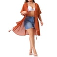 thumbnail image 1 of Agnes Orinda Women's Plus Size Vacation Soft Relaxed Fit Short Sleeve Summer Sheer Sweater Cardigans 2X Caramel, 1 of 6