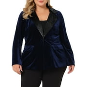 AGNES ORINDA Women's Plus Size Velvet Blazer Vintage Evening Sparkle Button Contrast Notched Lapel Blazers