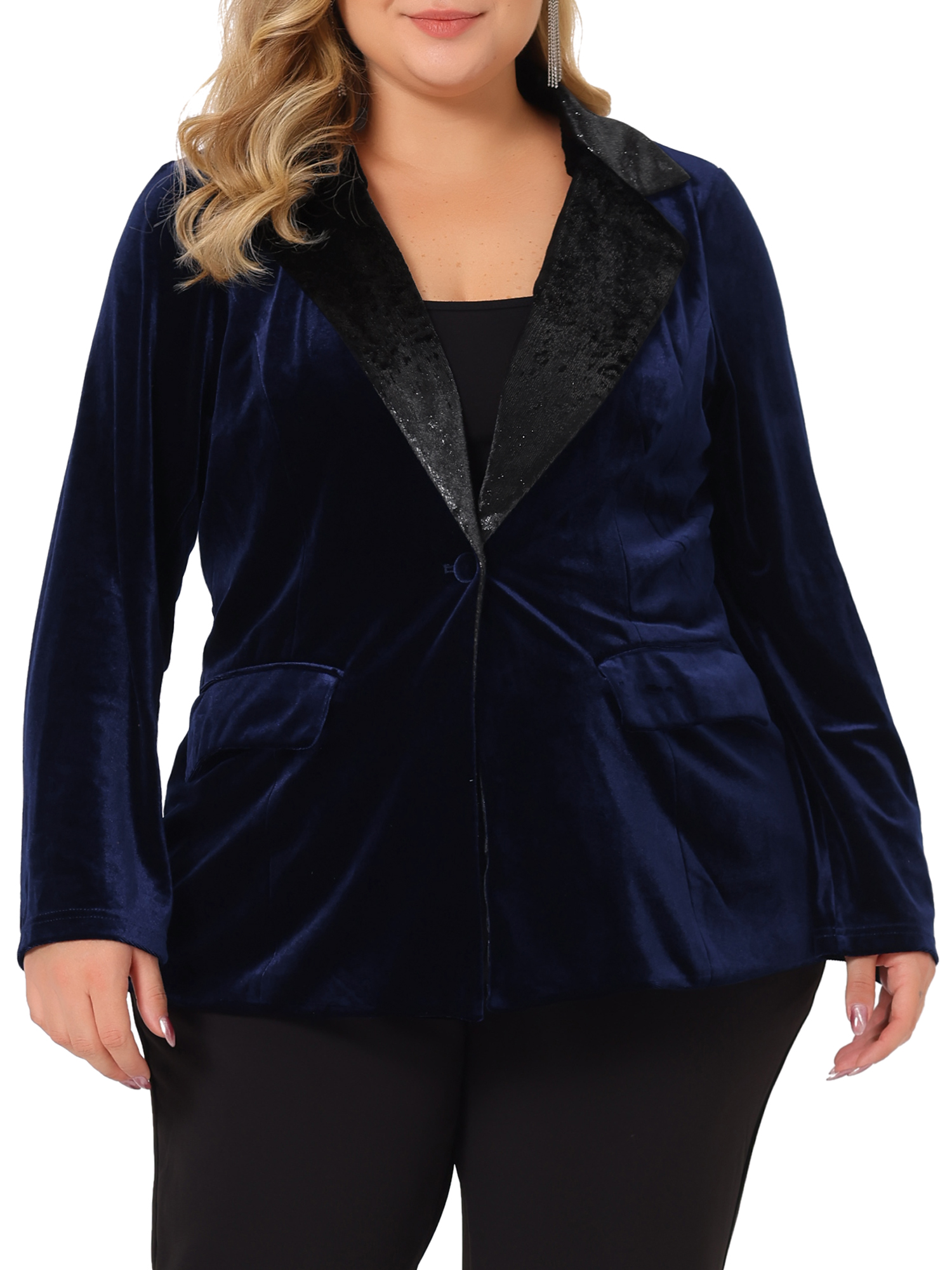 ELOQUII Elements Women's Plus Size Herringbone Boyfriend Blazer
