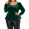 thumbnail image 1 of Agnes Orinda Women's Plus Size Velvet Sweetheart Neck Elegant Peplum Blouse 1X Green, 1 of 6