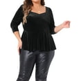 thumbnail image 1 of Agnes Orinda Women's Plus Size Velvet Sweetheart Neck Elegant Peplum Blouse 2X Black, 1 of 6