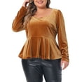 thumbnail image 1 of Agnes Orinda Women's Plus Size Velvet Sweetheart Neck Elegant Peplum Blouse 2X Brown, 1 of 6