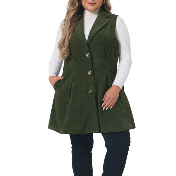 Agnes Orinda Women' s Plus Size Vest Single Breasted Casual Sleeveless Pocket Outerwear Long Vest Jacket