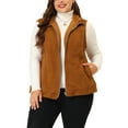 thumbnail image 1 of Agnes Orinda Women's Plus Size Sleeveless Zipper Side Pocket Casual Corduroy Vest Jackets 1X Caramel, 1 of 7