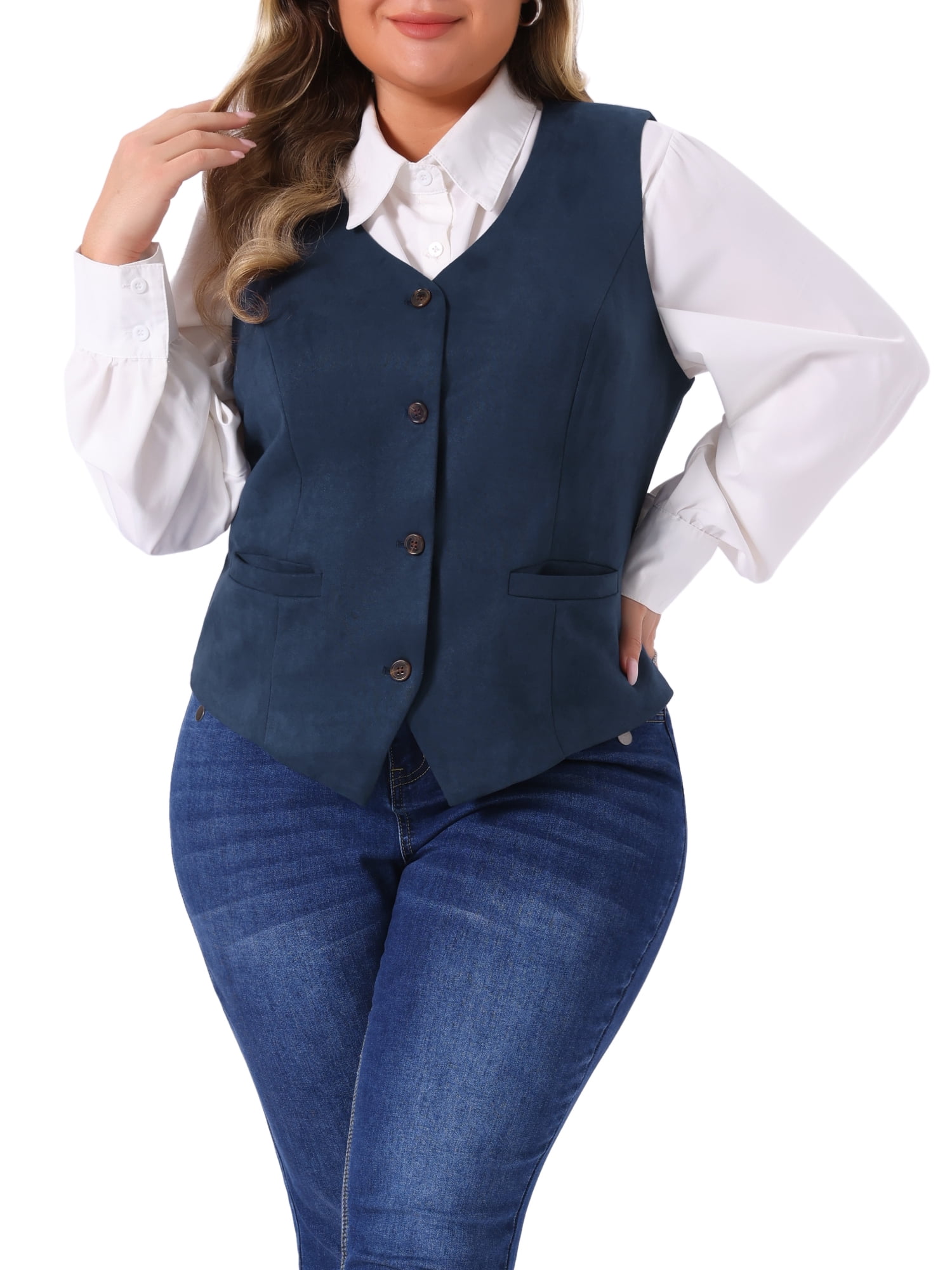 Agnes Orinda Women's Plus Size Vests V Neck Fully Lined Buttons