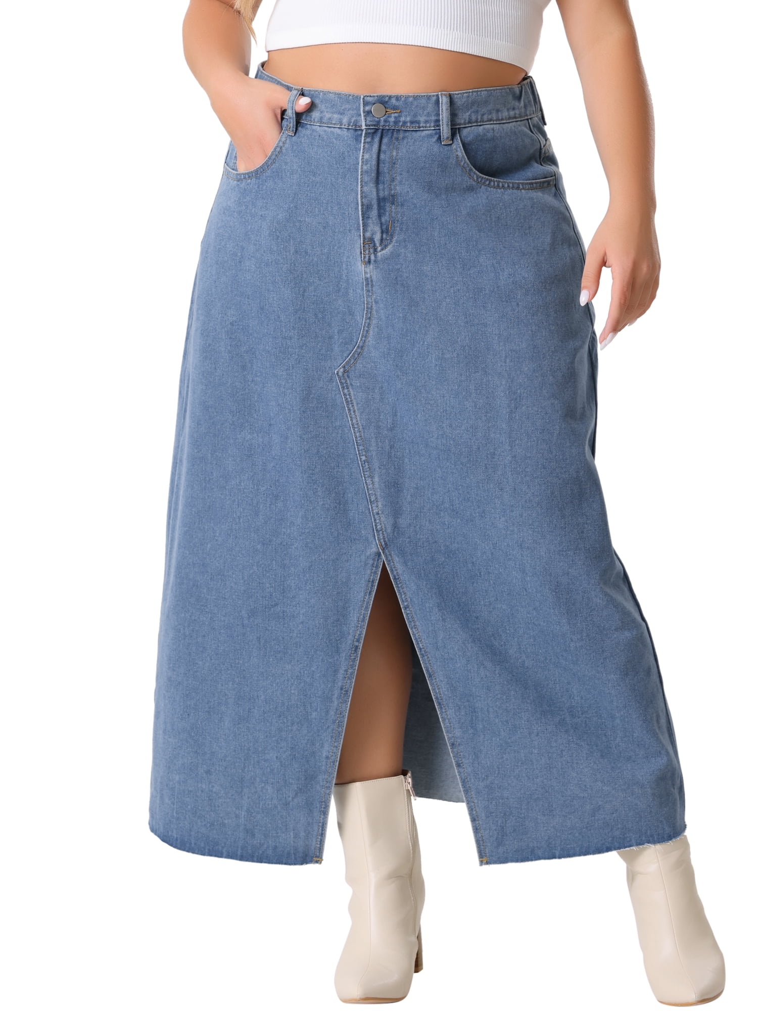 スカート musinsastandardwoman Women's Denim Carpenter Long Skirt Medi Woman Within Plus Size Carpenter Denim Skirt - Walmart.com