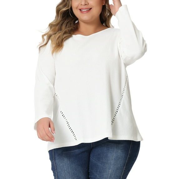 Agnes Orinda Women's Plus Size Waffle Knit Shirt Causal Round Neck Tops