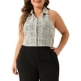 thumbnail image 1 of Agnes Orinda Women's Plus Size Waistcoat Tweed Halter Neck Sleeveless Single Breasted Retro Vests, 1 of 5