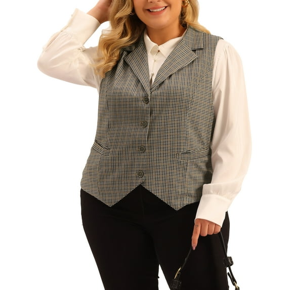 Agnes Orinda Women's Plus Size Waistcoat Vest Vintage Vest Button Steampunk Jacquard Jacket 1X Brown