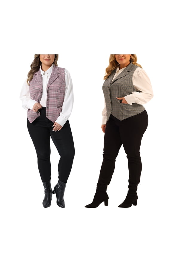 Women's Plus Size Waistcoat Vest Vintage Vest Button Steampunk Two Piece Jacquard Jacket 2X Red/Brown