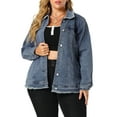 thumbnail image 1 of Agnes Orinda Women's Plus Size Washed Jean Jacket Button Down Chest Pocket Short Denim Jacket 4X Blue, 1 of 6