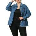 thumbnail image 1 of Agnes Orinda Women's Plus Size Washed Jean Jacket Button Down Chest Pocket Short Denim Jacket 4X Light Blue, 1 of 5