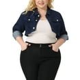 thumbnail image 1 of Agnes Orinda Women's Plus Size Washed Notched Lapel Cropped Denim Jacket, 1 of 5