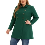 AGNES ORINDA Women's Plus Size Peacoat Double Breasted Winter A-Line Coats with Pocket 2X Green