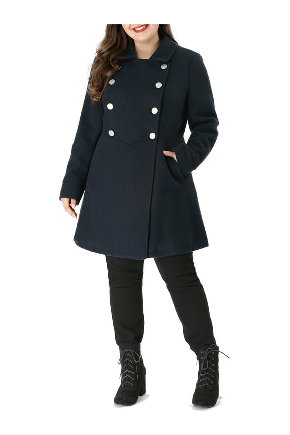 Women's Plus Size Winter Coats Double Breasted Peacoat Outerwear Jackets 2X Navy Blue