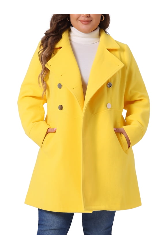 Women's Plus Size Winter Coats Double Breasted Peacoat Outerwear Jackets 2X Yellow