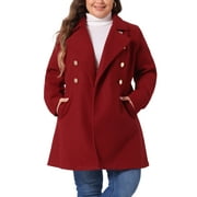 Women's Plus Size Winter Coats Double Breasted Peacoat Outerwear Jackets 3X Dark Red