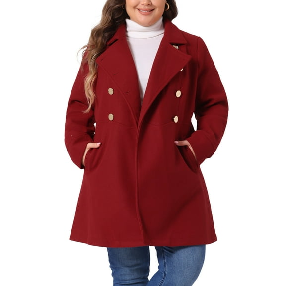 Agnes Orinda Women's Plus Size Winter Coats Double Breasted Peacoat Outerwear Jackets 3X Dark Red