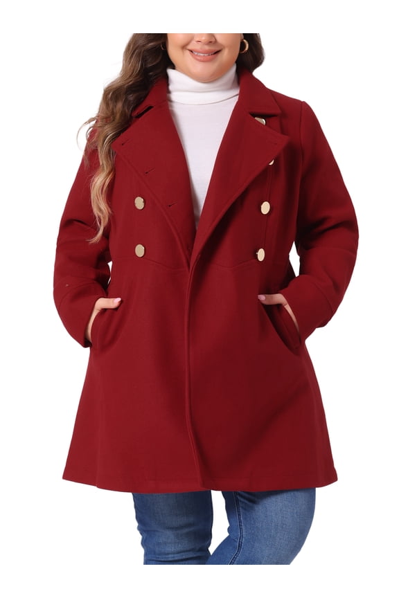 Women's Plus Size Winter Coats Double Breasted Peacoat Outerwear Jackets 3X Dark Red