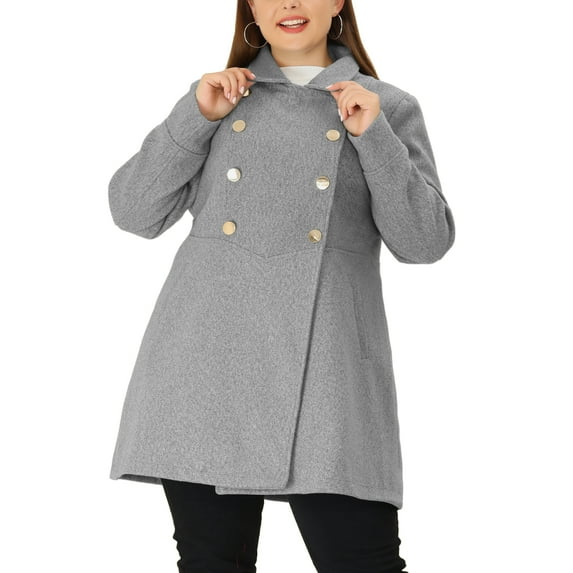 Agnes Orinda Women's Plus Size Winter Coats Double Breasted Peacoat Outerwear Jackets 3X Grey