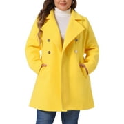 Women's Plus Size Winter Coats Double Breasted Peacoat Outerwear Jackets 3X Yellow