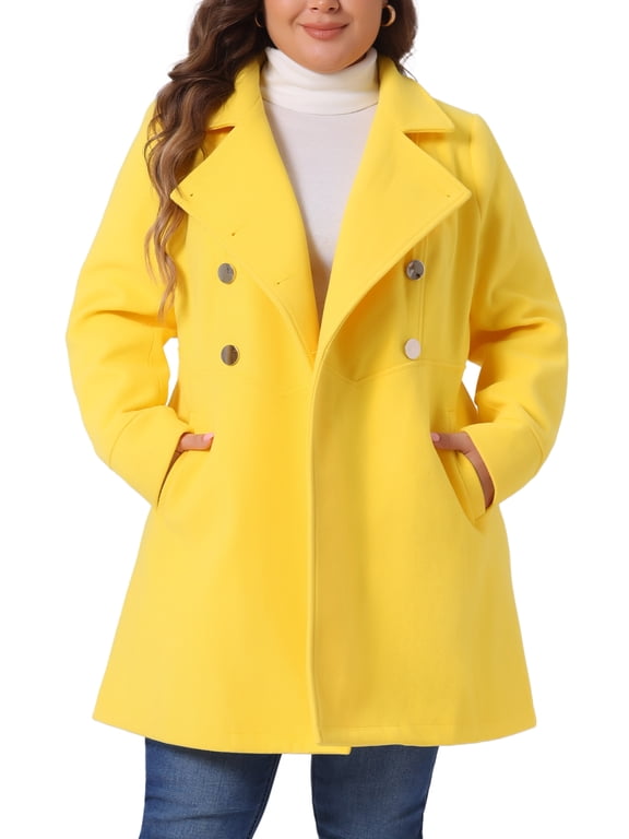 Women's Plus Size Winter Coats Double Breasted Peacoat Outerwear Jackets 3X Yellow