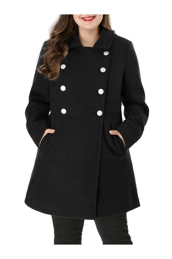 Women's Plus Size Winter Coats Double Breasted Peacoat Outerwear Jackets 4X Black