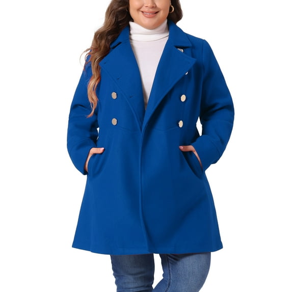 Agnes Orinda Women's Plus Size Winter Coats Double Breasted Peacoat Outerwear Jackets 4X Royal Blue