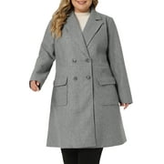AGNES ORINDA Women's Plus Size Long Winter Coats Notch Lapel Double Breasted Pea Trench Coats 1X Gray