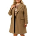 thumbnail image 1 of Women's Plus Size Long Winter Coats Notch Lapel Double Breasted Pea Trench Coats 2X Camel, 1 of 9