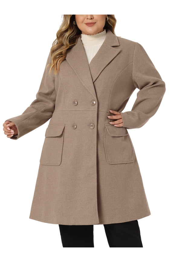 Women's Plus Size St. Patrick's Day Long Winter Coats Notch Lapel Double Breasted Pea Trench Coats 4X Light Brown