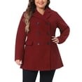 thumbnail image 1 of Women's Plus Size Notched Lapel Double Breasted Long Coat for Stylish Winter Wear 2X Dark Red, 1 of 7