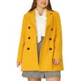 thumbnail image 1 of Women's Plus Size Notched Lapel Double Breasted Long Coat for Stylish Winter Wear 2X Mustard Yellow, 1 of 8