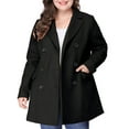 thumbnail image 1 of Women's Plus Size Notched Lapel Double Breasted Long Coat for Stylish Winter Wear 3X Black, 1 of 9
