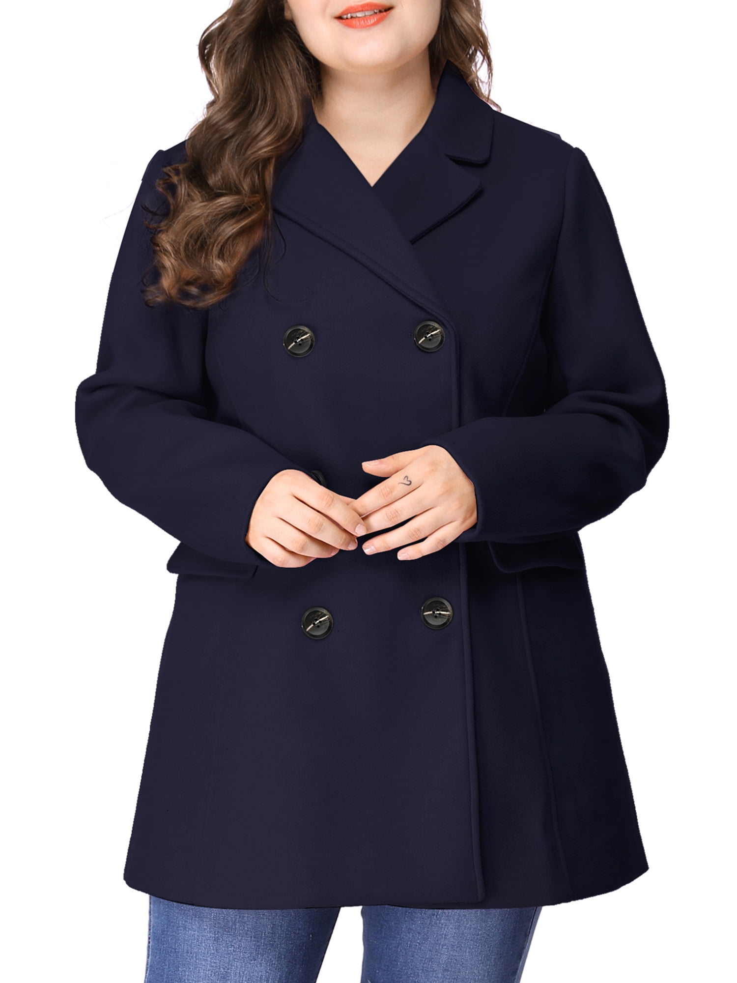 Agnes Orinda Women's Double Breasted Long Jacket Plus Size Winter ...
