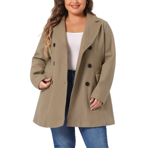 Women's Plus Size Notched Lapel Double Breasted Long Coat for Stylish Winter Wear 3X Light Brown