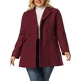 thumbnail image 1 of Women's Plus Size Notched Lapel Double Breasted Long Coat for Stylish Winter Wear 4X Burgundy, 1 of 9