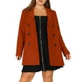 thumbnail image 1 of Women's Plus Size Notched Lapel Double Breasted Long Coat for Stylish Winter Wear 4X Caramel, 1 of 8